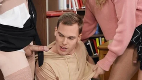 Trans Harder: Sneaky Blowjob under Library Table