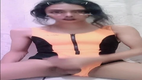 asian lady-man Masturbation before Swimming