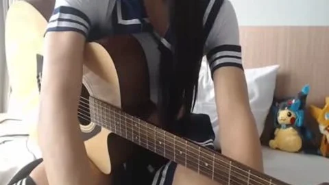 Trans Student loves Playing The Guitar And Tugging Her Girly penis