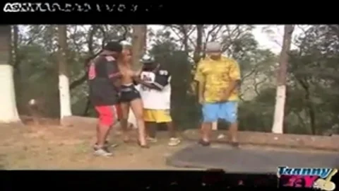 Interracial team bang outdoors