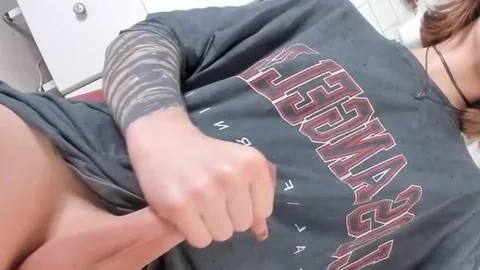 nice-looking Trans female-dom With Tattoos Tugs Her large cock On web camera