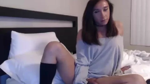 slutty ladyboy In bed Stroking Her jock