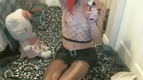 Dazed Emo Goth babe Jerks Her large cock And Plays With Her perky nipps