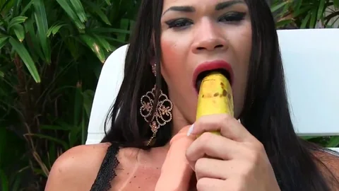 ladyman Masturbates With A Banana And A monstrous sextoy