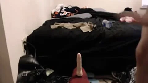 nasty tranny Rides A dildo And Wanks Off