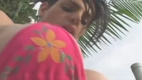 man Rails brunette hair lady-twink On Patio