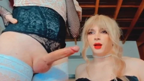 blonde lady-man Strokes Her big Shaft