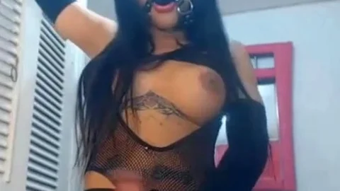 horny t-girl latin chick Strokes Her Shecock