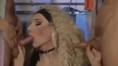 Crossdreesed De Camisola Preta Chiffon Transparente Chupa E Da Para Dois Roludos