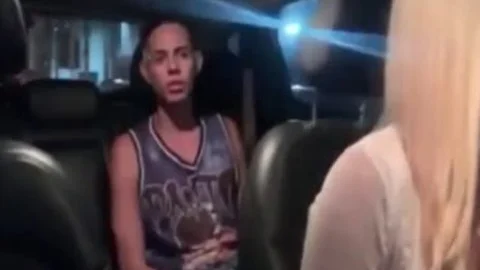 Blond lady-man Predator Taxi Driver Pick Up A Street Boyx