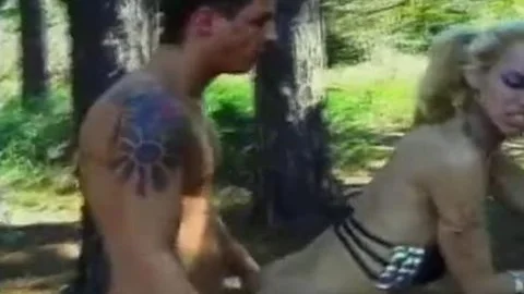 young blonde shemale Claudia Hunter In Red Latex Jackboots Enjoys Getting Her butthole Nailed In The Forest