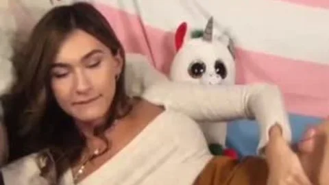 sleazy young brunette tranny Jerks hairy large penis